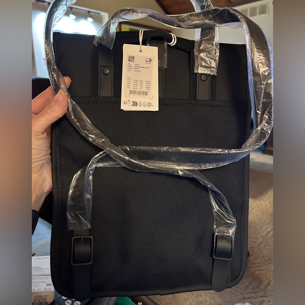 RAINS Backpack Micro Black Waterproof Unisex Fits 11" Laptop Water Resistant NEW - Picture 4 of 5